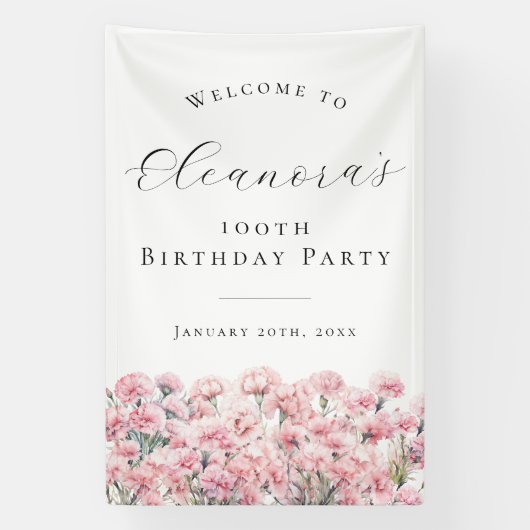 100th Birthday Party January Birth Flower Welcome 横断幕 (縦)