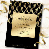 100th Birthday Party Modern Black and Gold Foil 招待状