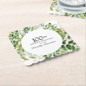 100th Birthday Party Modern Green Botanical ペーパーコースター (アングル)