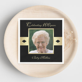 100th Birthday Party Photo on Black紙 スタンダードカクテルナプキン
