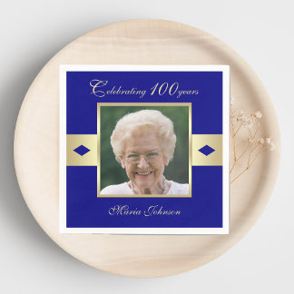 100th Birthday Party Photo on Navy Blue紙 スタンダードカクテルナプキン