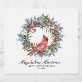 100th Birthday Party Red Cardinal Wreath Custom スパークリングワインラベル (シングルラベル)