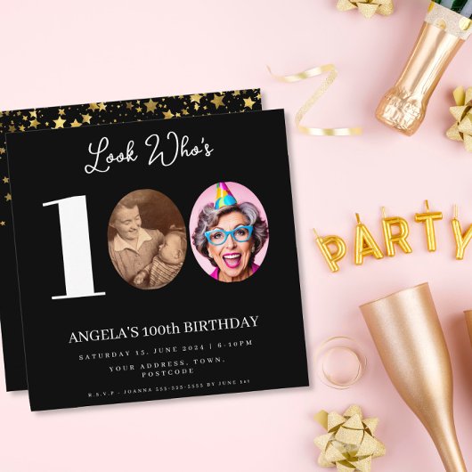100th Birthday Photo Invitation | Number Collage 招待状