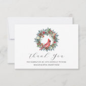 100th Birthday Red Cardinal Wreath Custom Flat サンキューカード (正面)