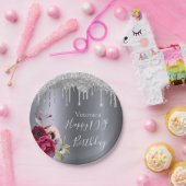 100th birthday silverフローラブルゴーニュ名 ペーパープレート (パーティー)