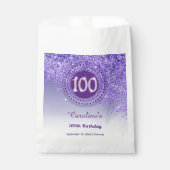 100th Birthday | Sparkling Purple Gold Glitter フェイバーバッグ (正面)
