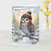 100th Birthday Watercolor Owl In Winter Hat カード (黄色い花)