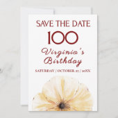 100th Birthday Yellow Flower, Modern Save the Date (正面)
