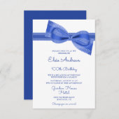 100th Centenarian Blue Bow & Ribbon Birthday 招待状 (正面/裏面)
