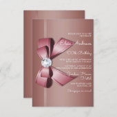 100th Centenarian Jewel Bow & Ribbon Birthday 招待状 (正面/裏面)