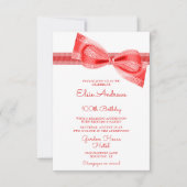 100th Centenarian Red Bow & Ribbon Birthday 招待状 (正面)