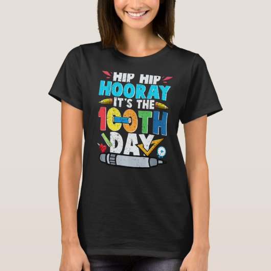 100th Day of School先生キッズお尻お尻hooray i Tシャツ (正面)