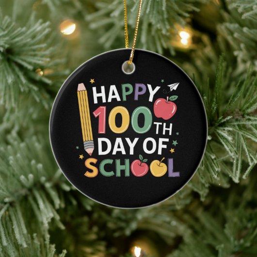 100th Day of School先生ハッピー100日 セラミックオーナメント (ツリー)