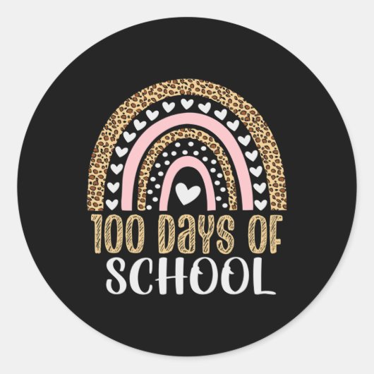 100th Day Of School先生100日レインボーレオパ ラウンドシール (正面)