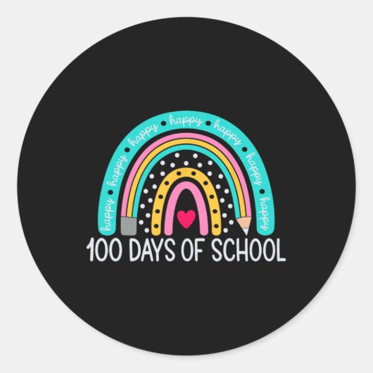 100th Day Of School先生100日レインボー ラウンドシール (正面)