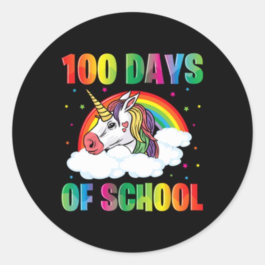 100th Day Of School先生Unicorn Kids 100日 ラウンドシール (正面)