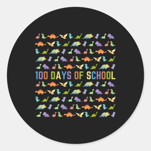 100th Day Of School – 恐竜 – 簡単100日/ ラウンドシール (正面)