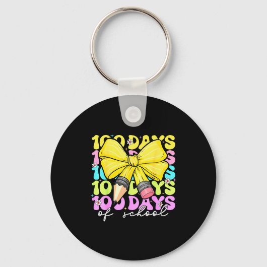 100th Day Of School 100 Days Pencil Coquette Bow W キーホルダー (正面)