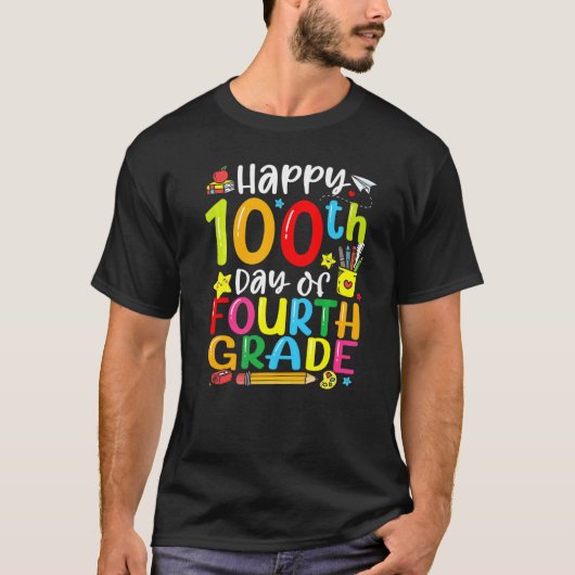 100th Day Of School 4th Grade Teacher Student 100  Tシャツ (正面)