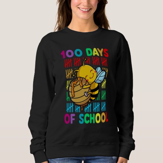 100th Day Of School Animal Bees Happy 100th Day Ki スウェットシャツ (正面)
