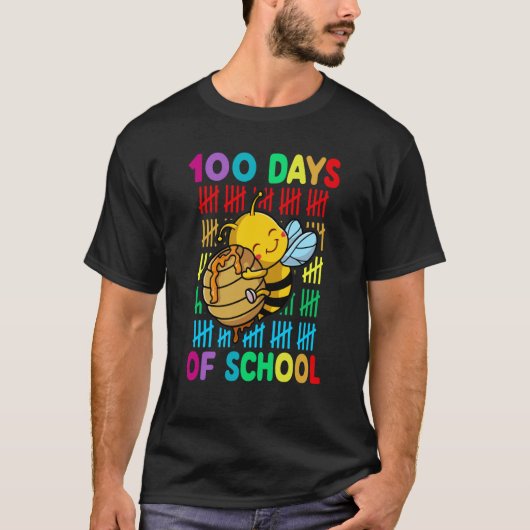100th Day Of School Animal Bees Happy 100th Day Ki Tシャツ (正面)