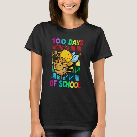 100th Day Of School Animal Bees Happy 100th Day Ki Tシャツ (正面)
