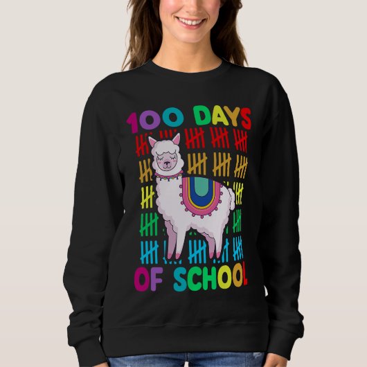 100th Day Of School Animal llama Lover Happy 100th スウェットシャツ (正面)