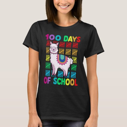 100th Day Of School Animal llama Lover Happy 100th Tシャツ (正面)
