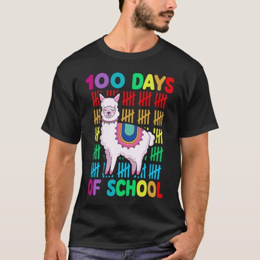 100th Day Of School Animal llama Lover Happy 100th Tシャツ (正面)