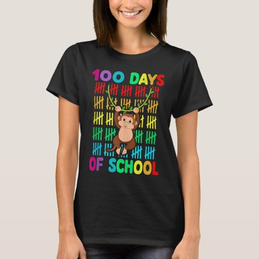 100th Day Of School Animal Monkey  Happy 100th Day Tシャツ (正面)