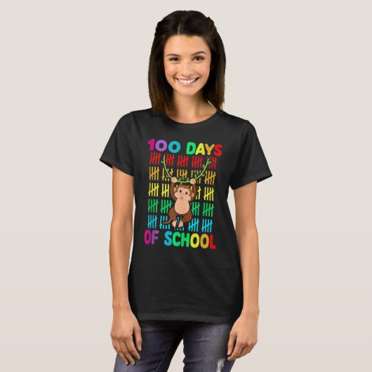 100th Day Of School Animal Monkey  Happy 100th Day Tシャツ (正面フル)