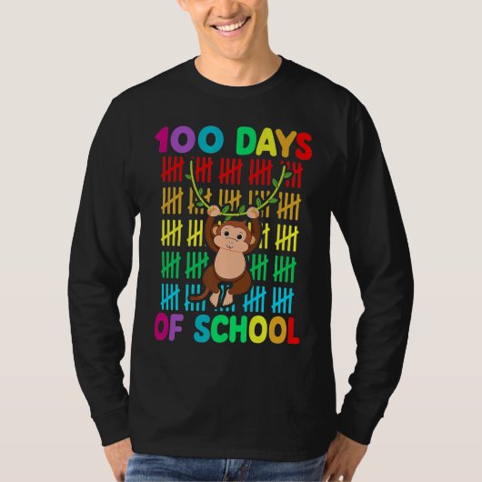 100th Day Of School Animal Monkey  Happy 100th Day Tシャツ (正面)