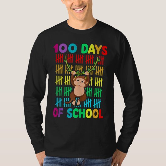100th Day Of School Animal Monkey  Happy 100th Day Tシャツ (正面)