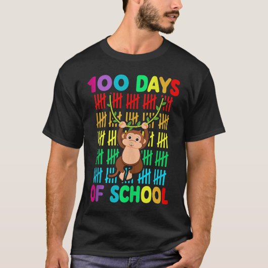 100th Day Of School Animal Monkey Happy 100th Day Tシャツ (正面)