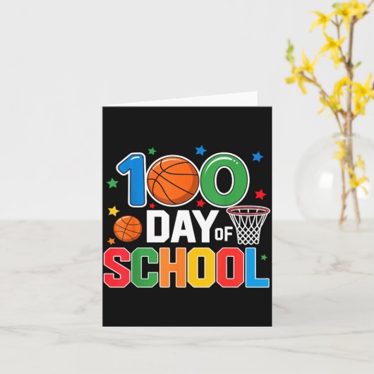 100th Day Of School Basketball - Kids 100 Days Of  カード (黄色い花)