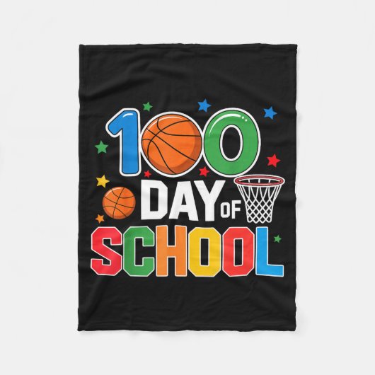 100th Day Of School Basketball - Kids 100 Days Of  フリースブランケット (正面)