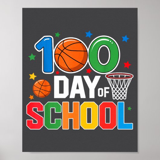 100th Day Of School Basketball - Kids 100 Days Of  ポスター (正面)