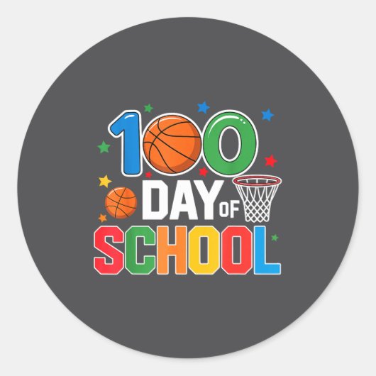 100th Day Of School Basketball - Kids 100 Days Of  ラウンドシール (正面)