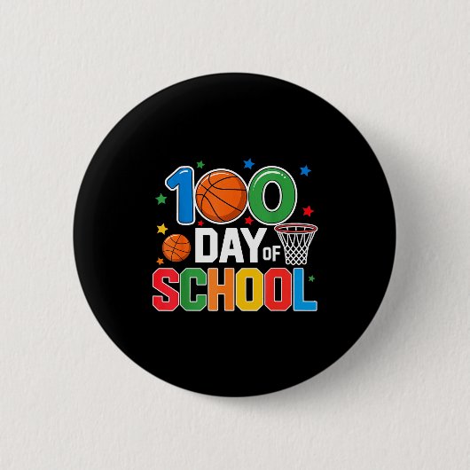 100th Day Of School Basketball - Kids 100 Days Of 缶バッジ (正面)