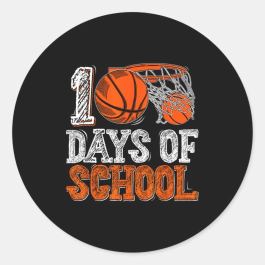 100th Day Of School Basketball Kids 100 Days Of Sc ラウンドシール (正面)