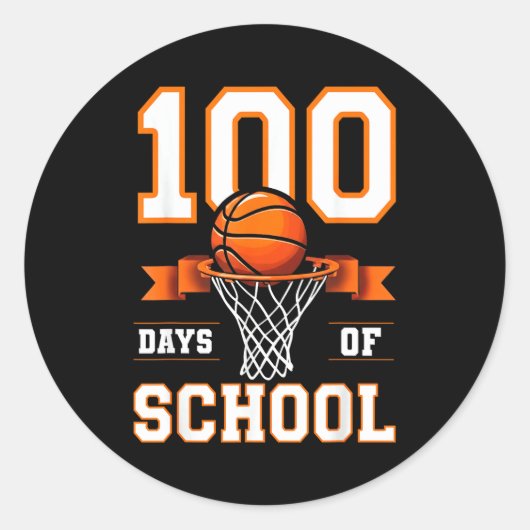 100th Day Of School Basketball Kids 100 Days Of Sc ラウンドシール (正面)