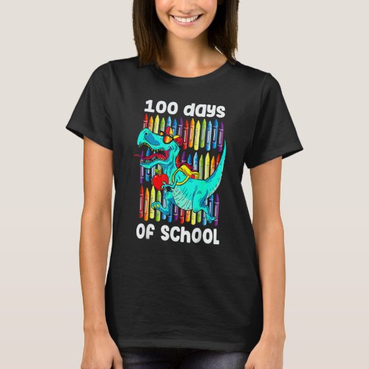 100th Day Of School Boys Kids Dino 100 Days Dinosa Tシャツ (正面)