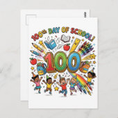 100th Day of School Colorful Celebration Design –  ポストカード (正面/裏面)