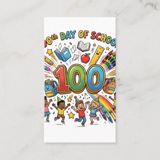 100th Day of School Colorful Celebration Design –  名刺 (正面)