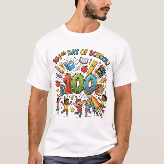 100th Day of School Colorful Celebration Design – Tシャツ (正面)