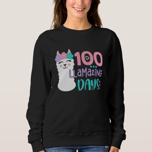 100th Day Of School Colourful Llama Happy 100 Llam スウェットシャツ (正面)