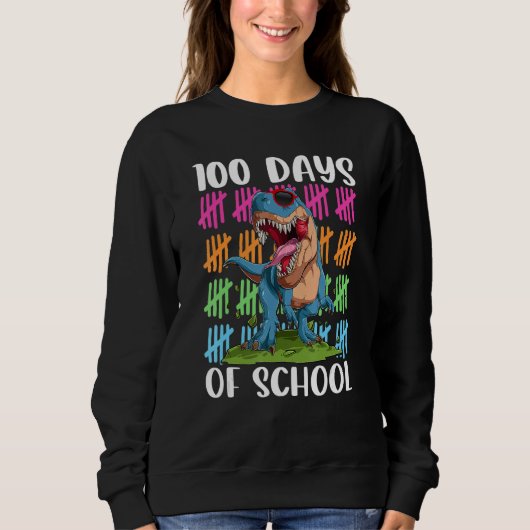 100th Day of School Dino Kids Happy 100 Days Dinos スウェットシャツ (正面)