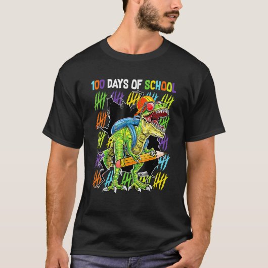 100th Day Of School Dinosaur Rex Dino   Boys Kids Tシャツ (正面)
