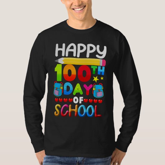 100th Day Of School for School & Kids Happy 100 Tシャツ (正面)