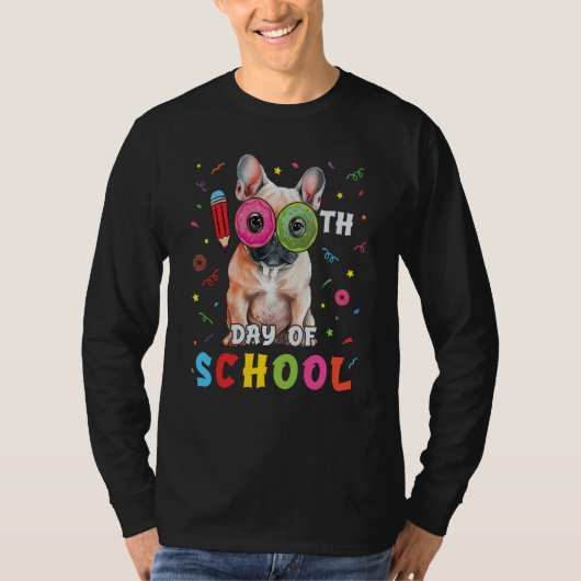 100th Day Of School Frenchie Dog Donut 100 Days St Tシャツ (正面)